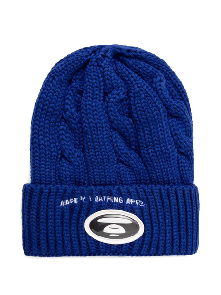  A Bathing Ape® Cable-knit Logo Beanie - Blue 