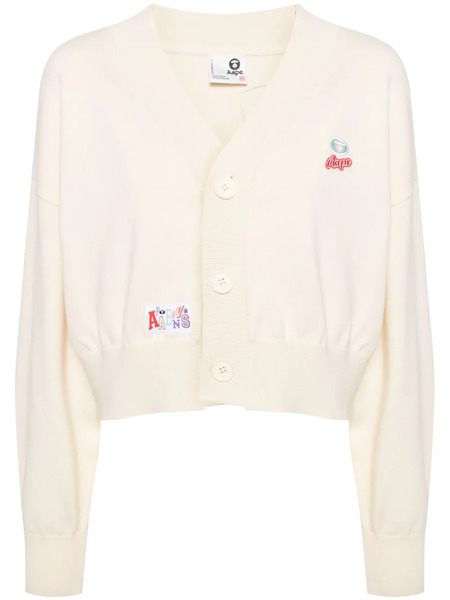  A Bathing Ape® Logo-appliqué V-neck Cardigan - Neutrals 