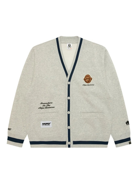  Aape By *a Bathing Ape® Embroidered-monkey Buttoned Cardigan - Grey 
