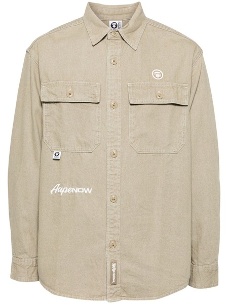  Aape By *a Bathing Ape® Logo-appliqué Denim Shirt - Brown 