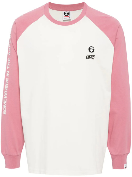  Aape By *a Bathing Ape® Moonface Logo Raglan Long Sleeve Tee - Pink 