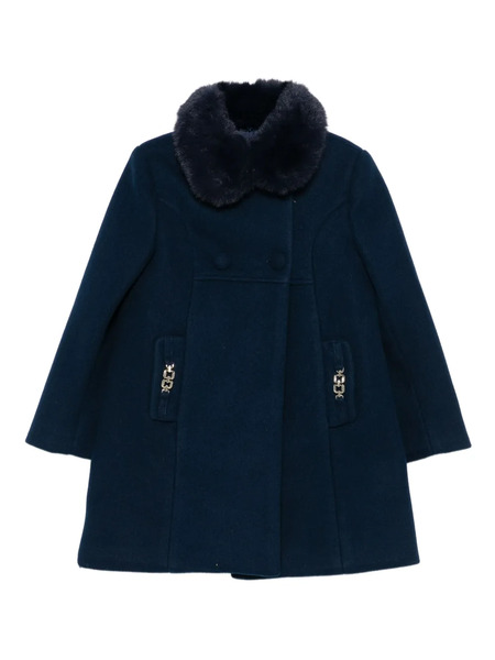  Abel & Lula Faux-fur Collar Chain-detail Coat - Blue 