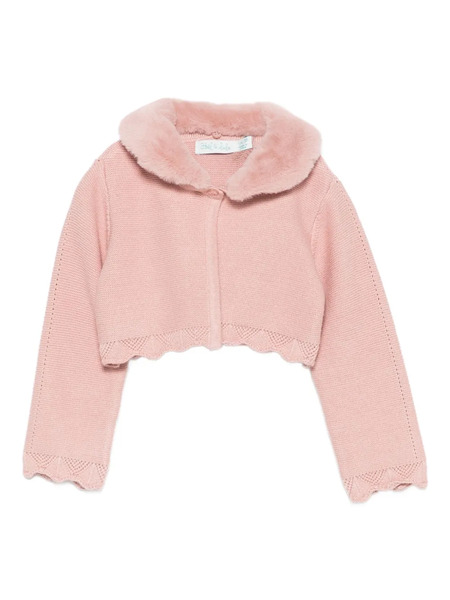  Abel & Lula Fur-collar Scalloped Cardigan - Pink 