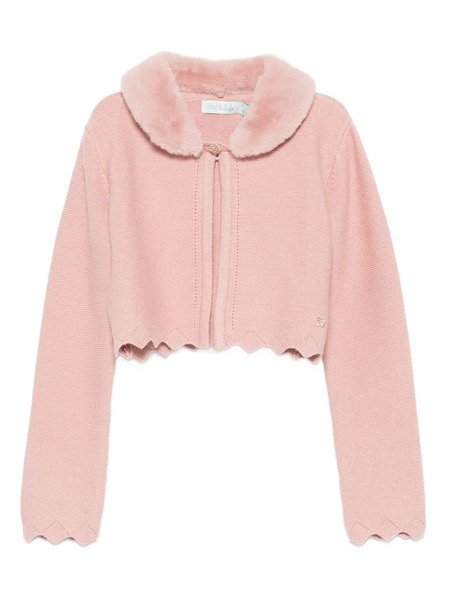  Abel & Lula Fur-collar Scalloped Cardigan - Pink 