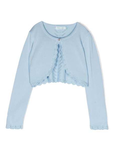  Abel & Lula Pointelle-knit Cropped Cardigan - Blue 