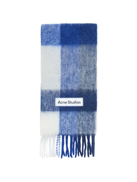  Acne Studios Check Logo-appliqué Scarf - Blue 