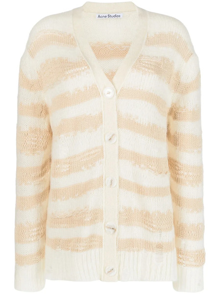  Acne Studios Distressed Striped Cardigan - Neutrals 