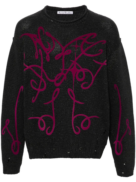  Acne Studios Flocked-logo Distressed Jumper - Grey 