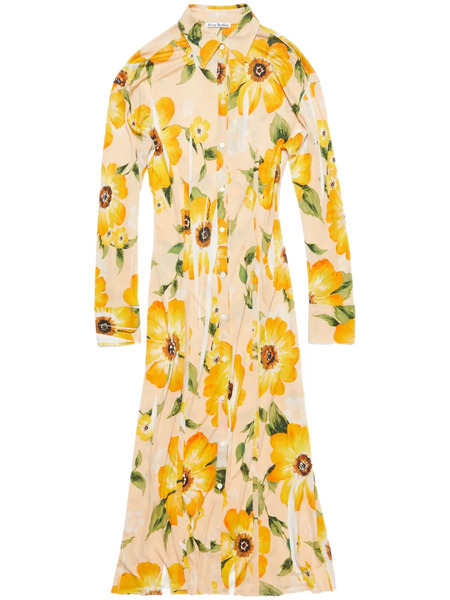  Acne Studios Floral-print Midi Dress - Neutrals 