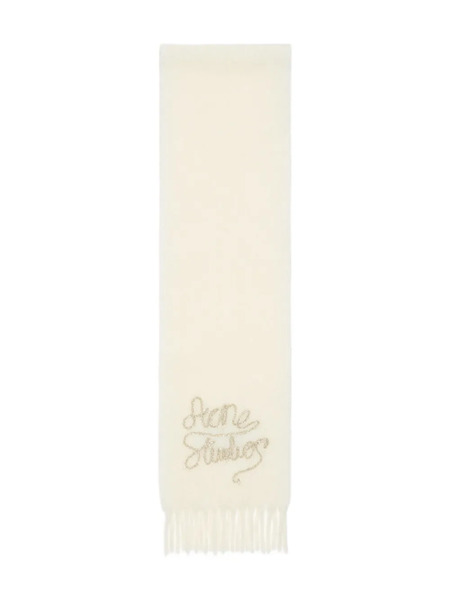  Acne Studios Fringed Logo-detail Scarf - Neutrals 