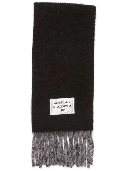  Acne Studios Fringed Logo Scarf - Black 