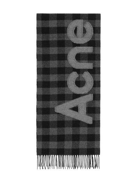  Acne Studios Gingham Logo Scarf - Black 