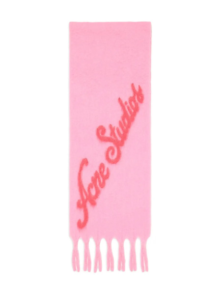  Acne Studios Logo Fringed Scarf - Pink 
