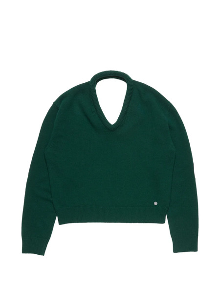  Acne Studios V-neck Leather-patch Sweater - Green 