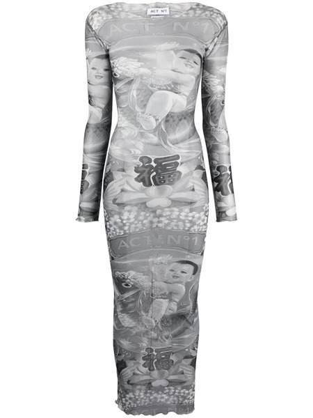  Act Nº1 Graphic-print Semi-sheer Dress - Grey 
