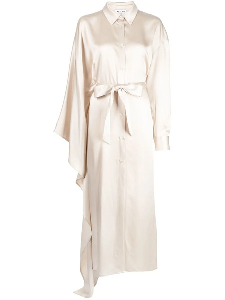  Act Nº1 Long-sleeve Asymmetric-hem Dress - Neutrals 