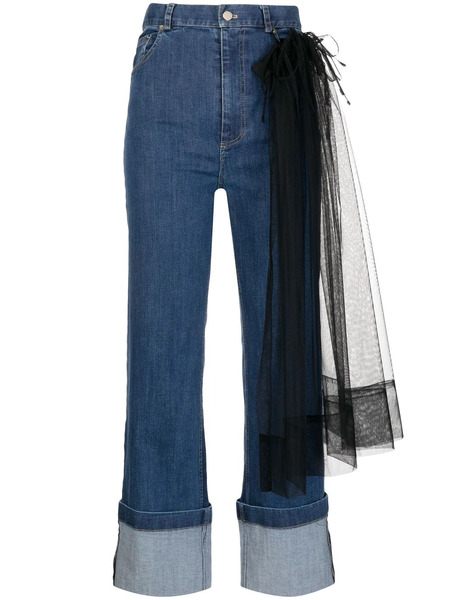  Act Nº1 Tulle-panel Cropped Jeans - Blue 