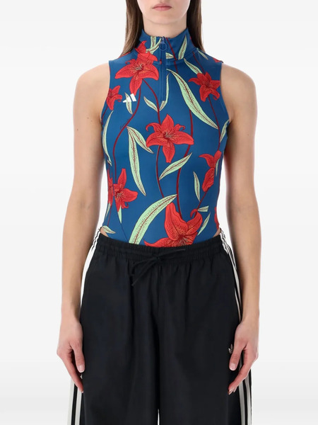  Adidas Floral Zip Bodysuit - Blue 