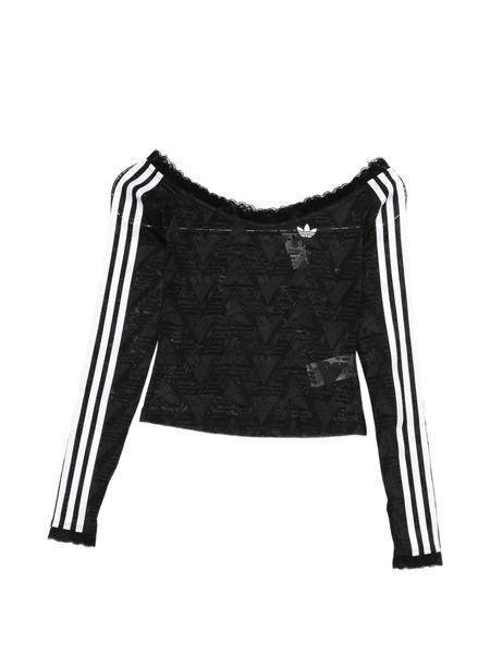  Adidas Lace-trim Striped Top - Black 