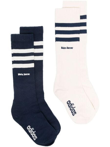  Adidas Logo-embroidered Socks (pack Of Two) - Blue 