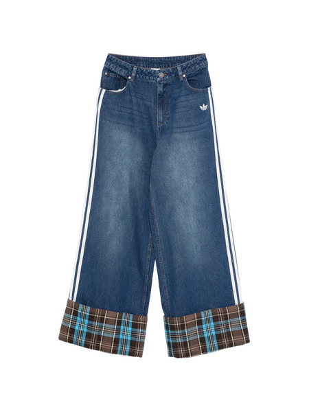  Adidas Side Stripe Check Cuffs Denim Trousers - Blue 