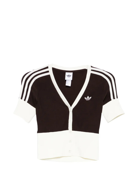  Adidas Stripe Short-sleeve Cardigan - Brown 