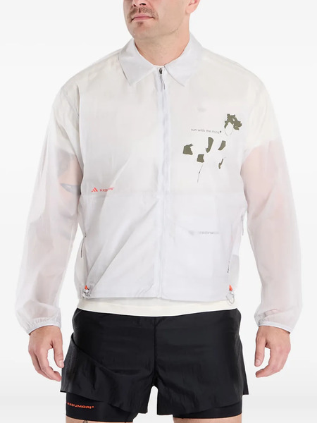  Adidas Zip Graphic Running Coach Jacket - Grey 