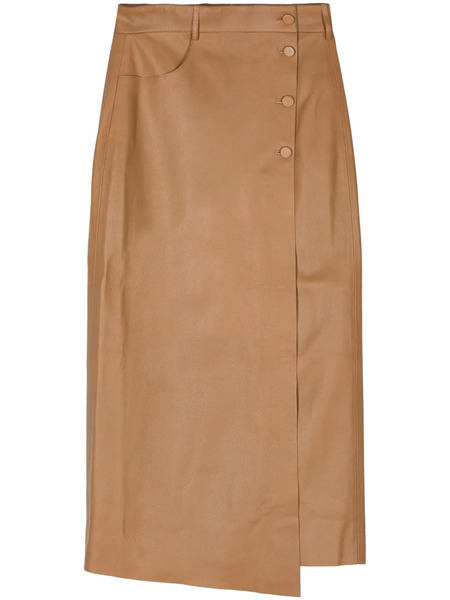  Aeron Wrap Leather Midi Skirt - Brown 