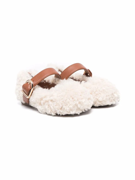  Age Of Innocence Shearling Strapped Ballerinas - Neutrals 