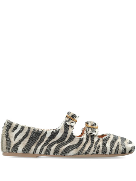  Agl Zebra-print Buckle Ballet Flats - Black 