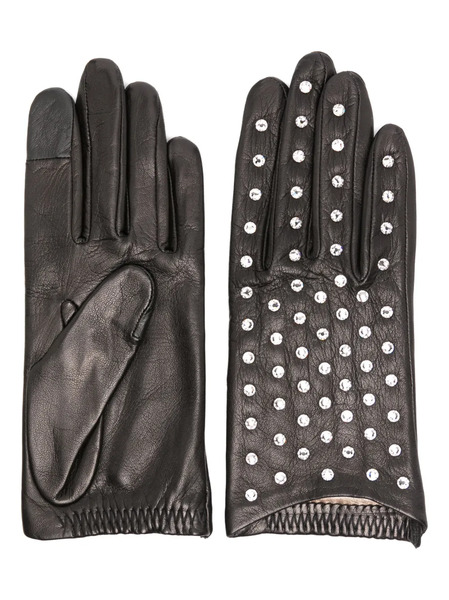  Agnelle Kate Strass Leather Gloves - Black 