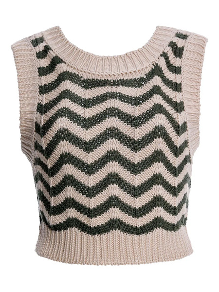  Agua Bendita Emory Zigzag-pattern Sleeveless Top - été Beige/green 