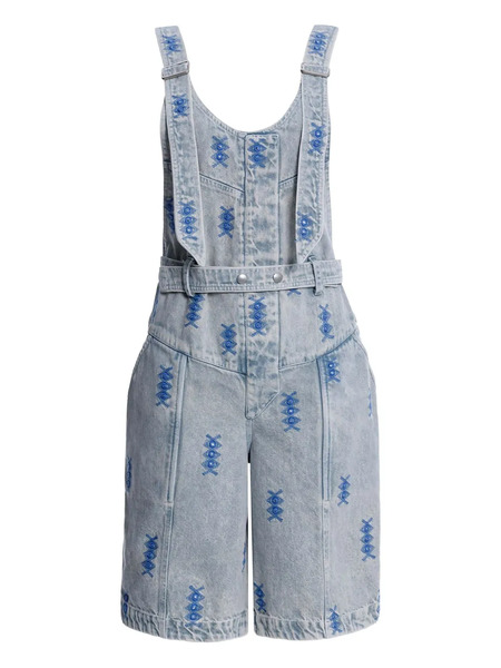  Agua Bendita Freesia Embroidered-denim Jumpsuit - Blue 