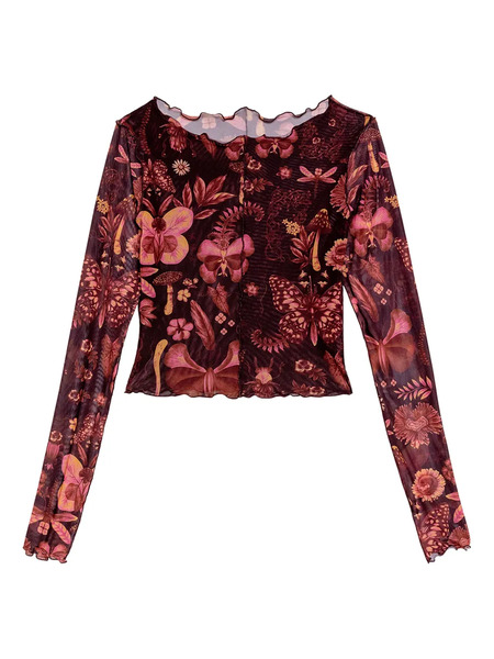  Agua Bendita Liana ámbar Mesh Top - Red 