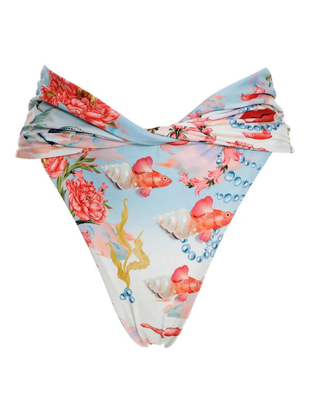  Agua Bendita Lily Fish-print Bikini Bottom - Blue 