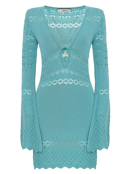  Akep Bell-sleeve Knitted Dress - Blue 
