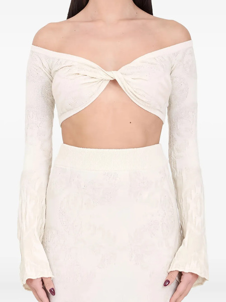  Akep Off-shoulder Knot-detail Top - Neutrals 