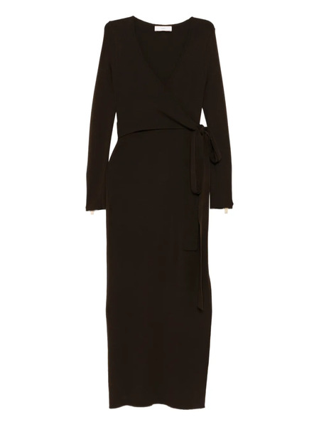  Akep Side-slits Wrap Midi Dress - Brown 