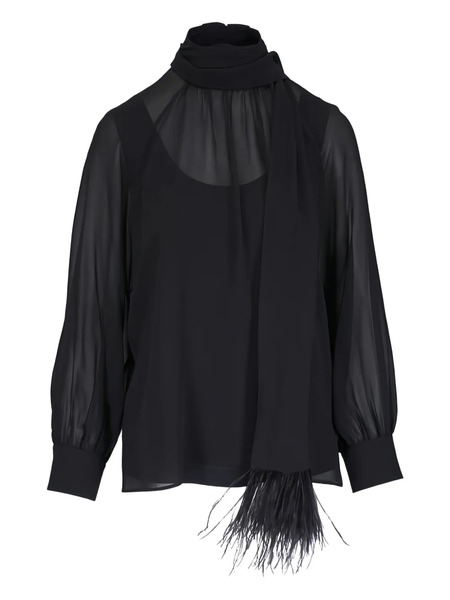  Akris Feather-trim Pussy-bow Blouse - Black 