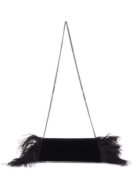  Akris Feather-trimmed Velvet Clutch Bag - Black 