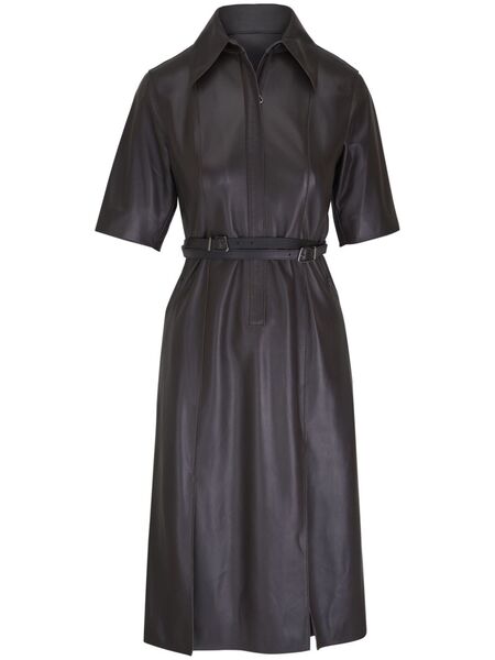  Akris Leather Midi Dress - Brown 