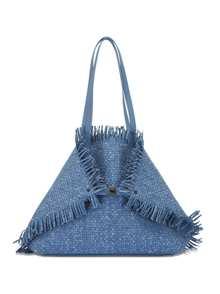  Akris Medium Fringed-edges Woven Tote Bag - Blue 