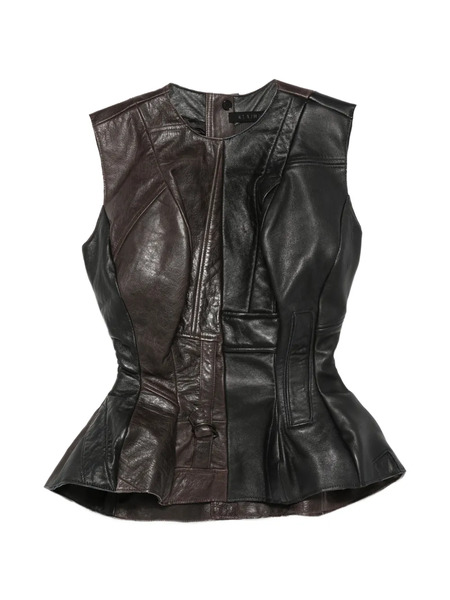  Alainpaul Peplum Leather Top - Brown 