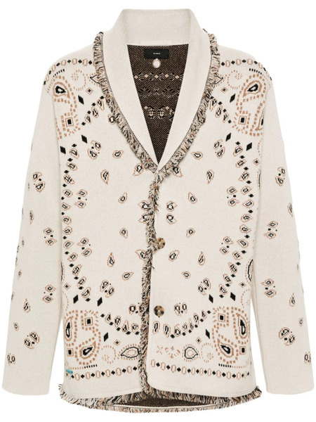  Alanui Bandana-jacquard Frayed-edge Cardigan - Neutrals 