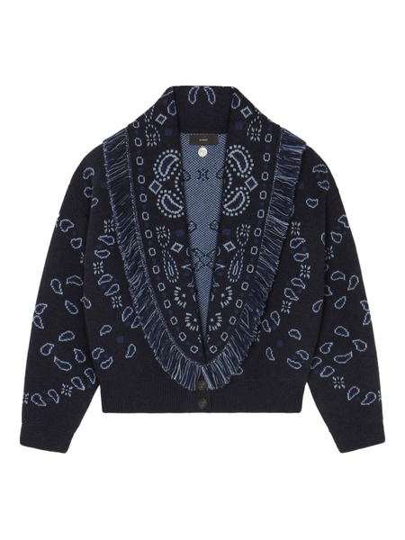  Alanui Bandana-jacquard Fringed Cardigan - Blue 