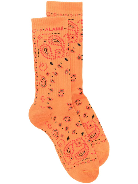  Alanui Bandana Logo-embroidered Ribbed-knit Socks - Orange 