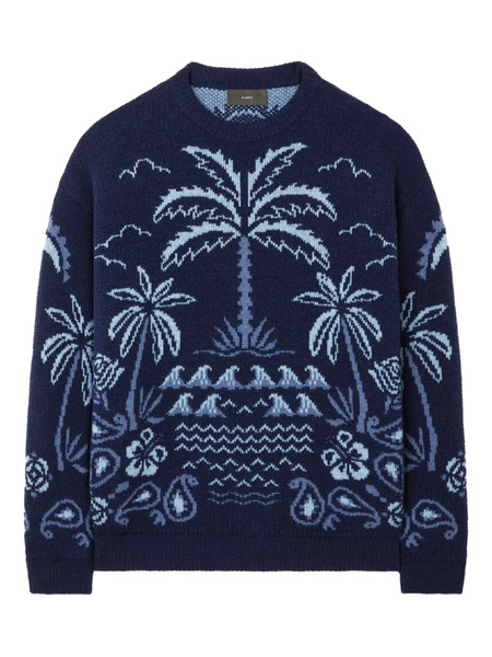  Alanui Glimpse Of Eden Palm-tree Intarsia Sweater - Blue 