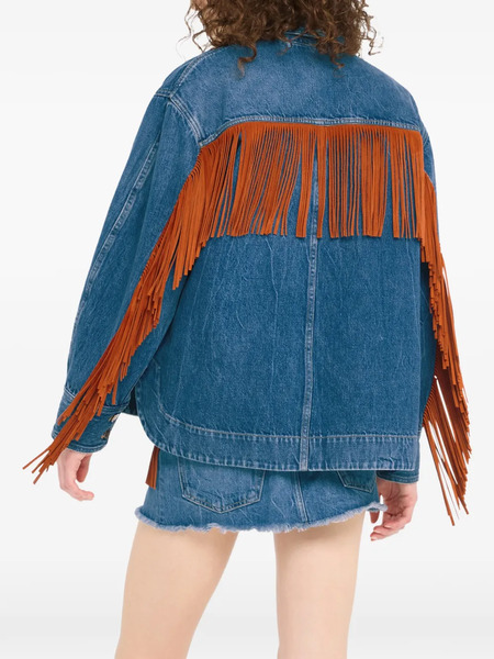  Alanui Golden Dusk Fringed Denim Jacket - Blue 