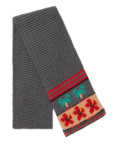  Alanui Hibiscus Bloom Palm-tree Wool Scarf - Grey 