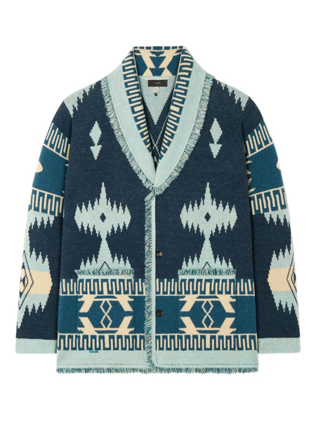  Alanui Icon Jacquard Fringed Cardigan - Blue 